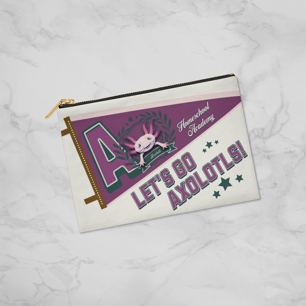 Small Zippered Pouch-"The Cheerful Axolotl"