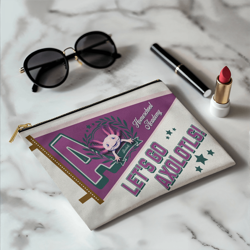 Small Zippered Pouch-"The Cheerful Axolotl"
