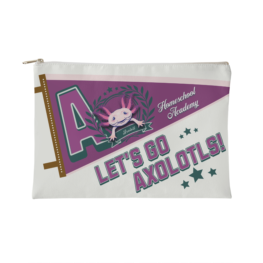 Small Zippered Pouch-"The Cheerful Axolotl"