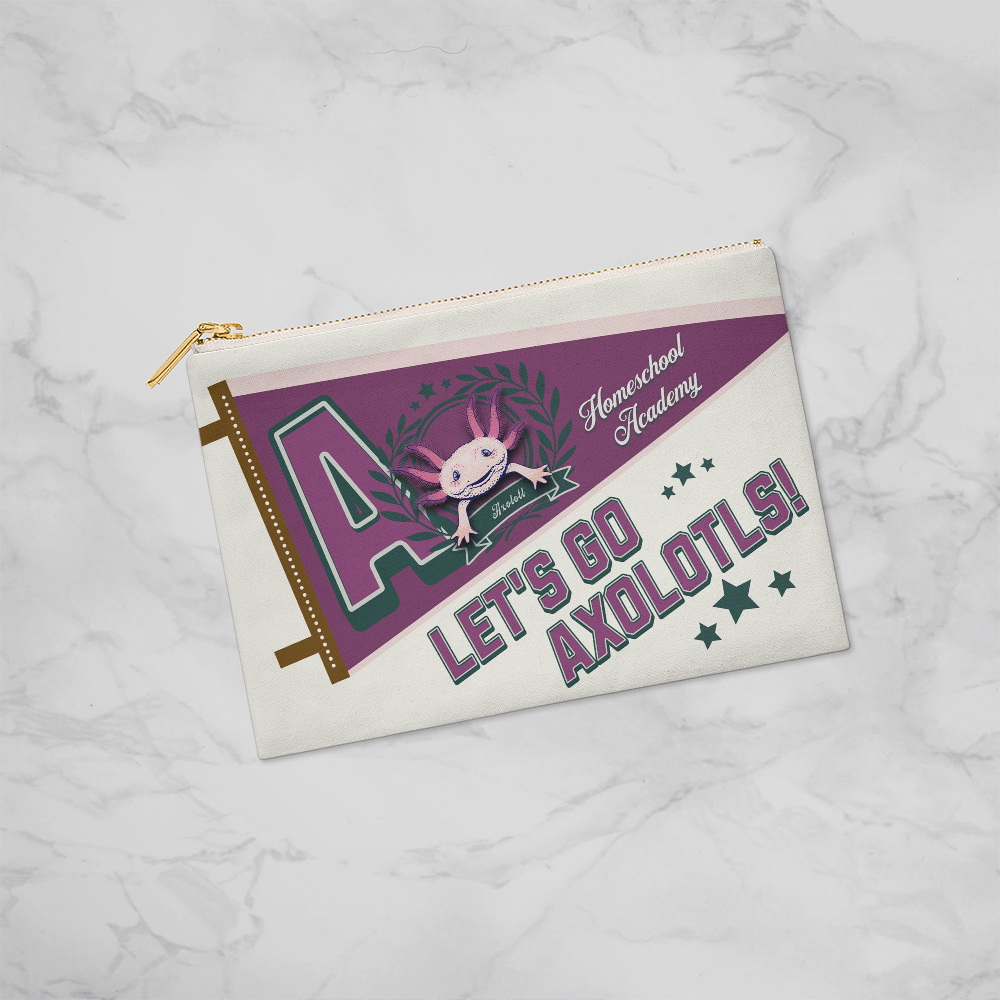 Small Zippered Pouch-"The Cheerful Axolotl"