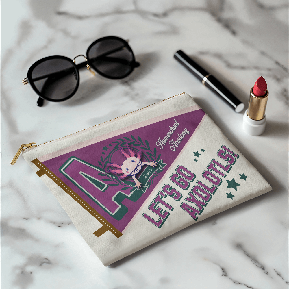 Small Zippered Pouch-"The Cheerful Axolotl"