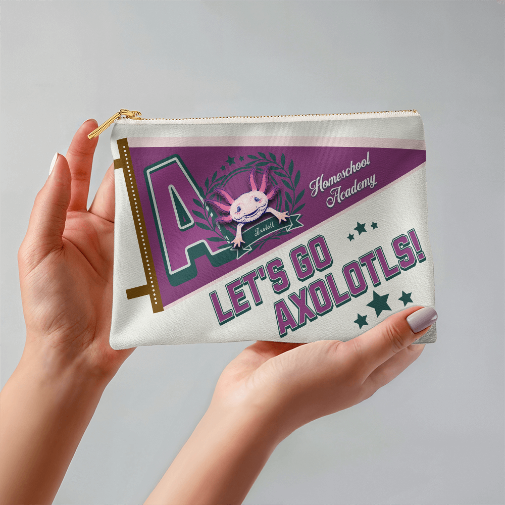 Small Zippered Pouch-"The Cheerful Axolotl"